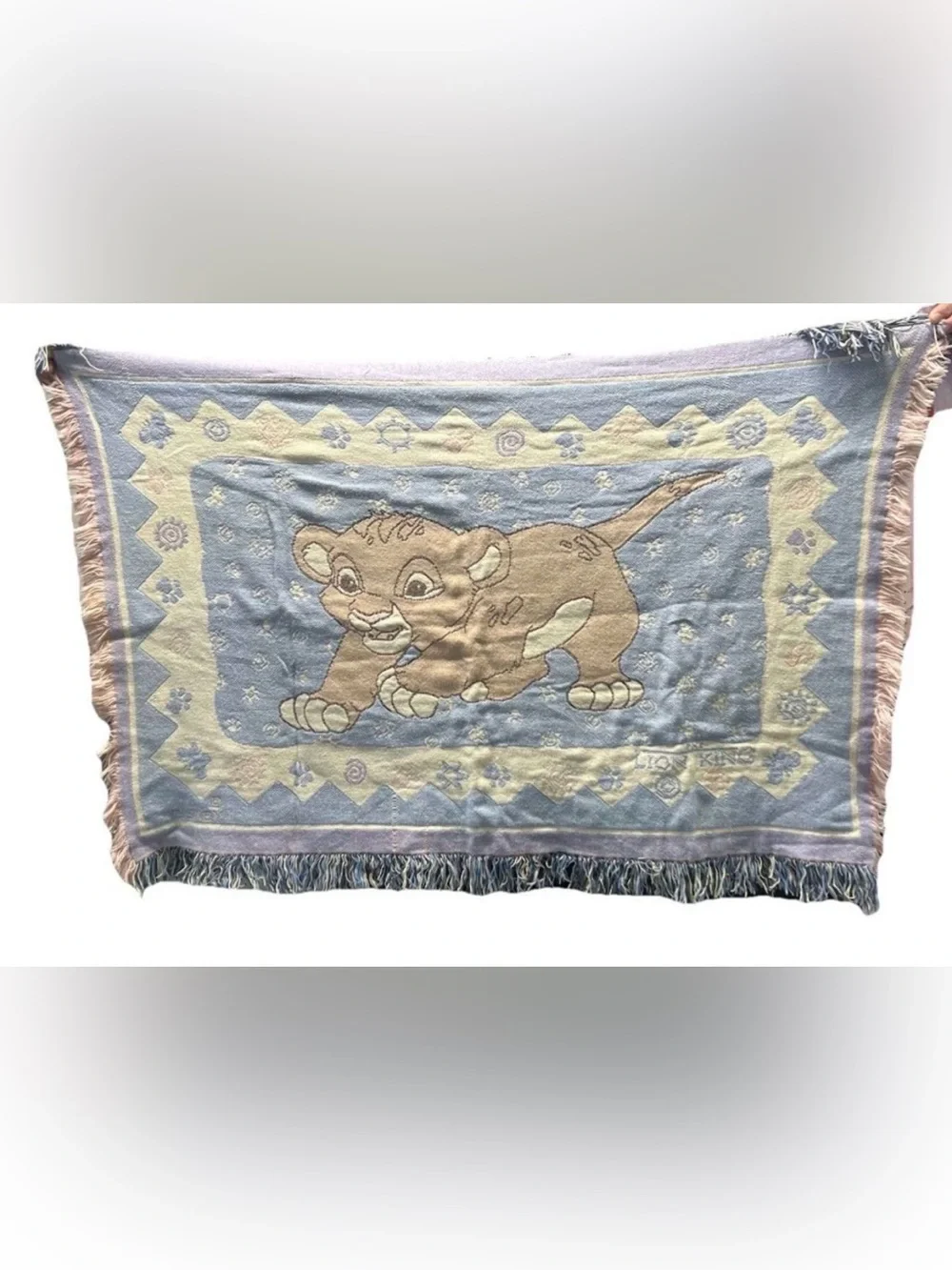 RARE Vintage 90’s Disney The Lion King Simba Woven Tapestry Throw Blanket 30x46”